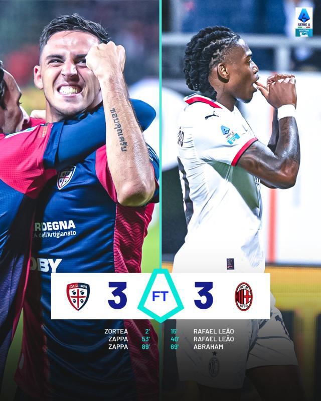 注册观看-【意甲】米兰客场3比3卡利亚里遭绝平，莱昂梅开二度